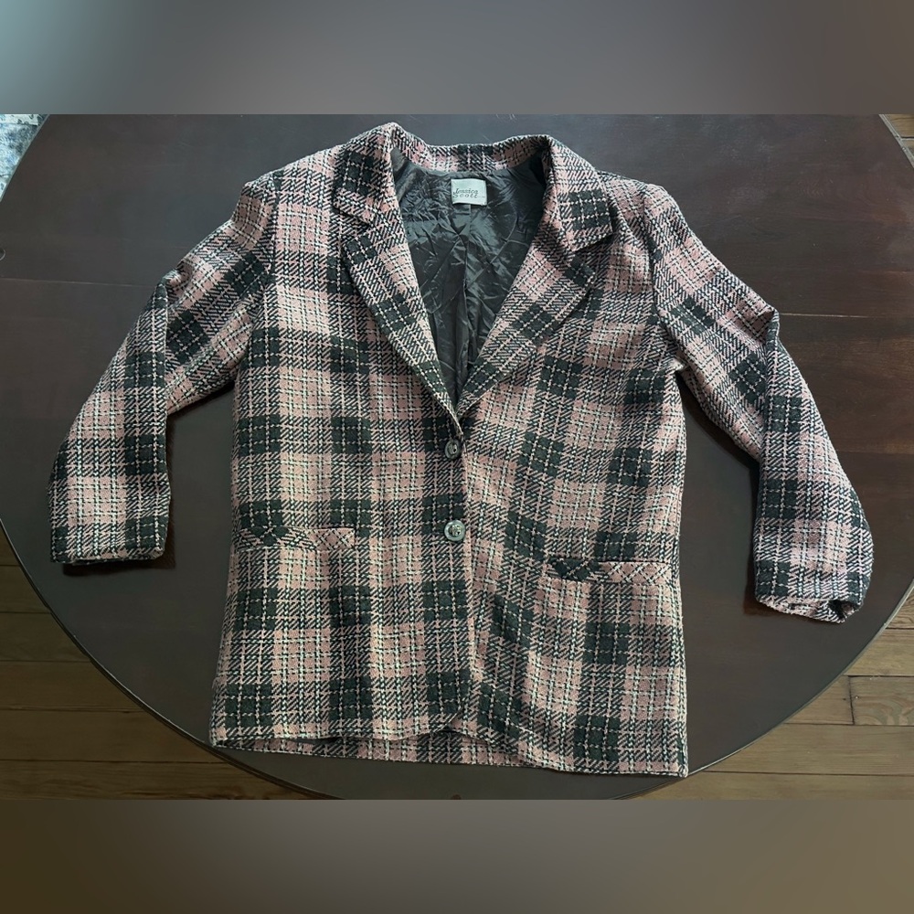 PINK PLAID WOOL VINTAGE BLAZER